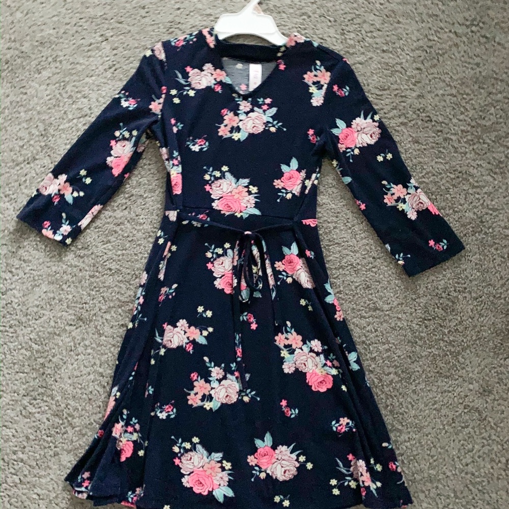 Floral Navy Blue Long-Sleeve Dress Justice